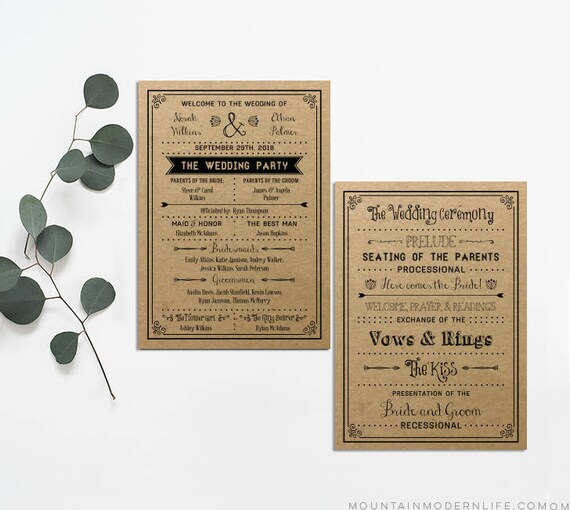 Black Diy Wedding Program Etsy