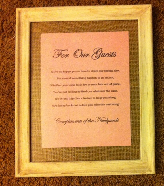 Items similar to Bathroom Basket Sign for Wedding Guests on Etsy