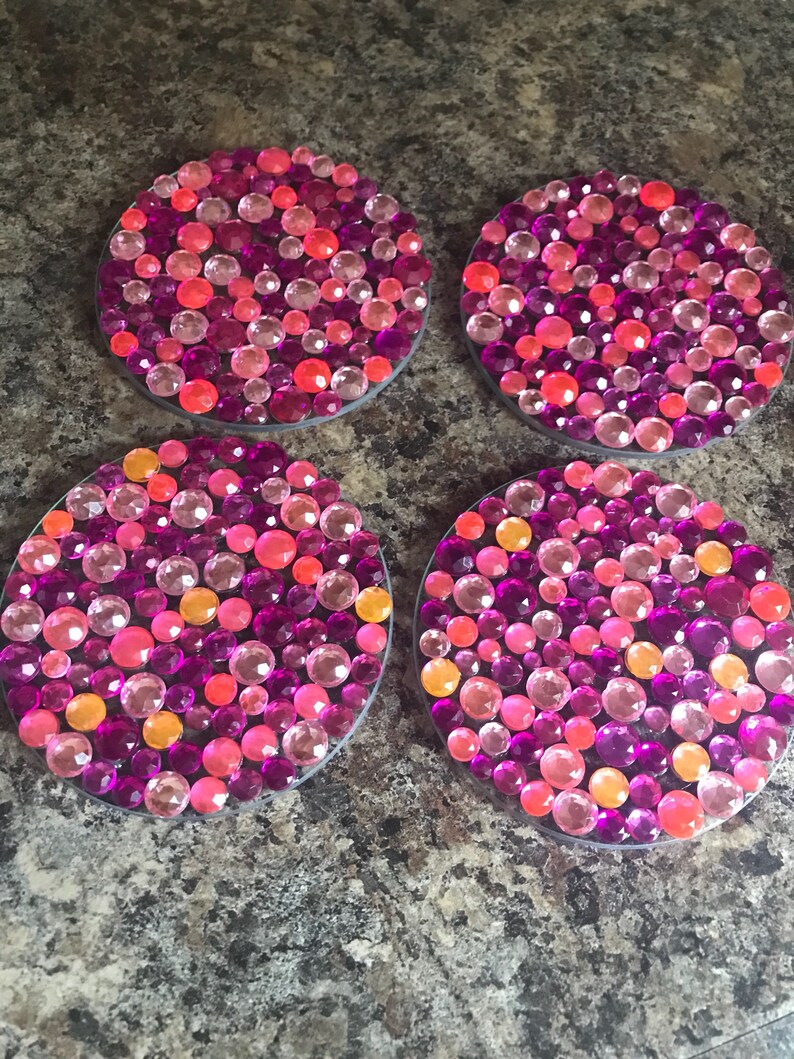 Customizeable Rhinestone Glass Coasters Set of 4 Etsy