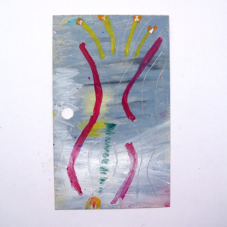 painted library cards hand made unique library card art Oil pastel on library catalog card