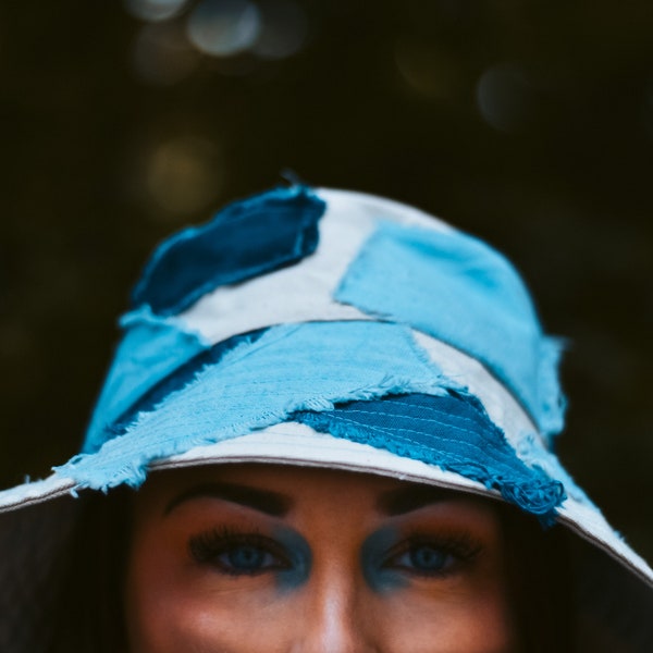 Denim Blues Bucket Hat I Hand Dyed Patches