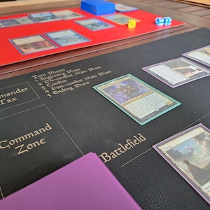 TCG Commander Playmat - 12 x 24 kunstleren mat met labels - aangepaste gamemat - gelabeld of blanco - kaartspelmat voor spelen op tafel