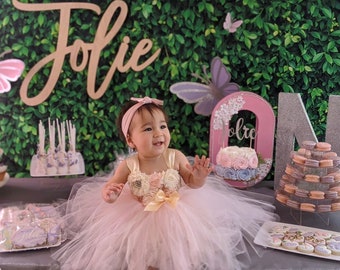 Blush Pink Cream Butterfly Birthday Tutu Dress,  1st Birthday Dress, Cake Smash Dress, Spring Garden Butterfly Dress