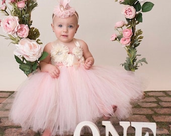 Blush Pink Cream Butterfly Birthday Tutu Dress,  1st Birthday Dress, Cake Smash Dress, Spring Garden Butterfly Dress