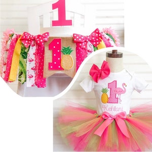 Flamingo Pineapple 1st Birthday Tutu Outfit, Tropical Birthday, Hawaiian Birthday, Luau Birthday Outfit