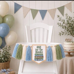 One for the Books Storybook 1 Birthday High Chair Yarn Tassel Banner, High Chair Banner, Cake Smash Backdrop Banner, First Birthday Decor