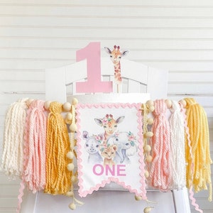 Wild One Jungle Safari  Birthday High Chair Yarn Tassel Banner, High Chair Banner, Cake Smash Backdrop Banner, First Birthday, Cake Topper