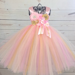 Pink and Gold Birthday Tutu Dress, Pink and Gold 1st Birthday Dress, Pink and Gold Flower Girl Dress