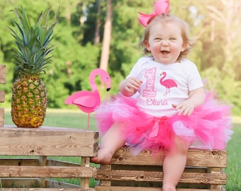 Flamingo 1st Birthday Tutu Outfit, Tropical Birthday, Hawaiian Birthday, Luau Birthday Outfit