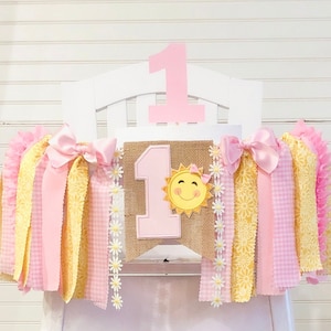 Daisy Sun Sunshine 1st Birthday High Chair Banner,  High Chair Banner, Birthday Cake Smash, Wall Banner, Monthly Photo Banner