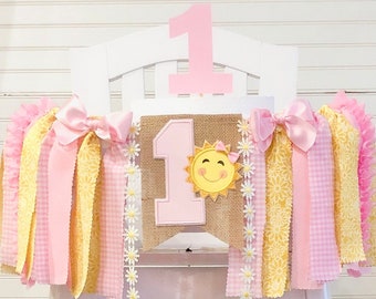 Daisy Sun Sunshine 1st Birthday High Chair Banner,  High Chair Banner, Birthday Cake Smash, Wall Banner, Monthly Photo Banner