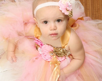 green emerald velvet dress Girl's Pink and Gold Long Sleeve Birthday Girl Dress 12M main image 1