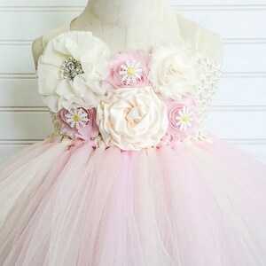 Blush Pink Cream Daisy Birthday Tutu Dress,  1st Birthday Dress, Cake Smash Dress, Spring Garden Butterfly Dress