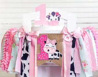Cow High Chair Banner, Cow Print, Farm Animal Banner, Barnyard Banner, 1st Birthday Decor, Cow, Barn Banner, Barn Garland