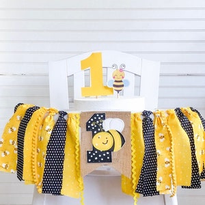 Honey Bee Birthday High Chair Tutu, Honey Bee Fabric Banner, Cake Topper, High Chair Banner, 1st Birthday Cake Smash
