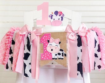 Cow High Chair Banner, Cow Print, Farm Animal Banner, Barnyard Banner, 1st Birthday Decor, Cow, Barn Banner, Barn Garland