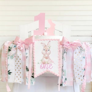 Floral Bunny 1st Birthday High Chair Banner, Fabric Banner, Cake Smash Banner, Cake Topper