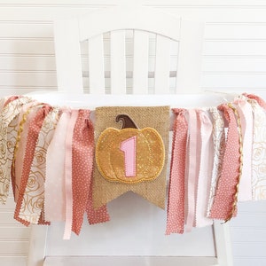 Rose Gold Pumpkin 1st Birthday High Chair Banner, Pumpkin Patch, Autumn Fall HighChair Banner, 1st Birthday