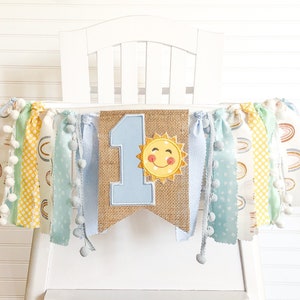 Boy Pastel Rainbow Sun Sunshine 1st Birthday High Chair Banner, Sunshine Banner, 1st Birthday Cake Smash, Wall Banner,