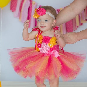 Pink and Yellow 1st Birthday Tutu Dress, Sun Sunshine Birthday Dress, Baby Dress, Lemonade Birthday Tutu Dress, Lemonade Birthday Dress