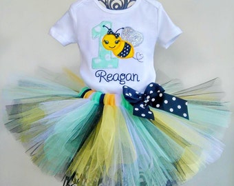 Mint Bee 1st Birthday Tutu Outfit, Bumble Bee Outfit Set