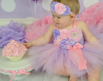 Pink and Lavender Birthday Tutu Dress, Pink and Lavender 1st Birthday Dress, Pink and Lavender Flower Girl Dress