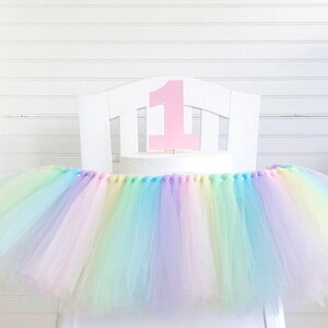 Unicorn Floral 1st Birthday High Chair Tulle Tutu, Unicorn Banner, Pastel Rainbow High Chair Tutu, Princess, High Chair Banner, Cake Smash
