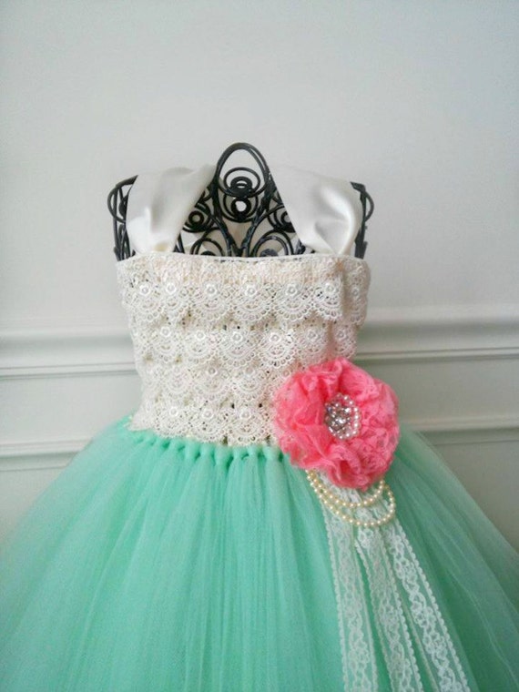 Ivory and coral flower girl dresses online