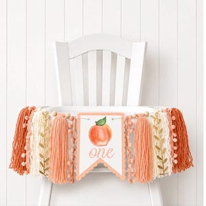 ONE Sweet Peach Birthday High Chair Yarn Tassel Banner, High Chair Banner