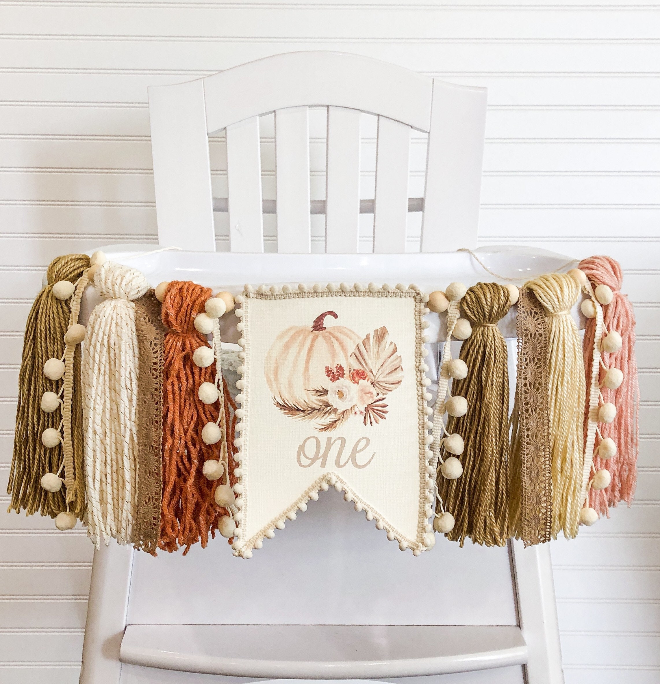 Rustic Boho Pumpkin Birthday High Chair Yarn Tassel Banner Etsy