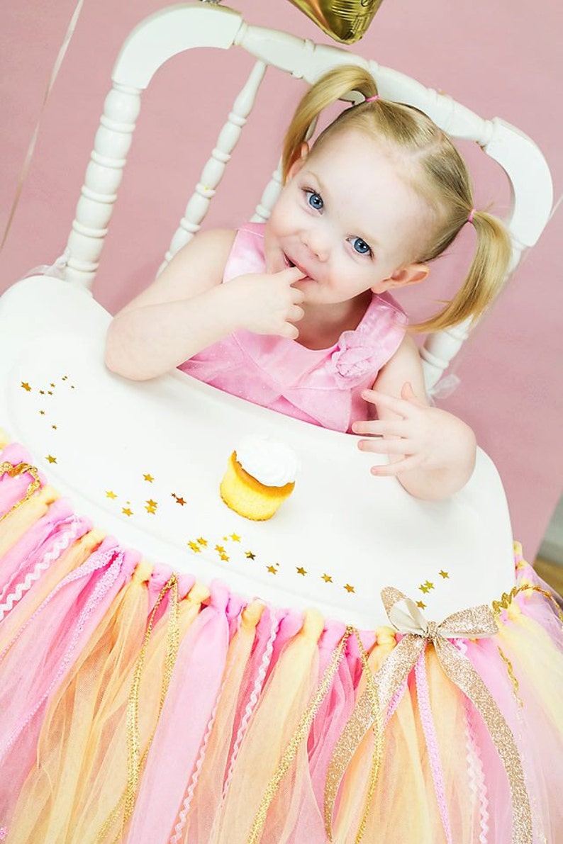 Pink and Gold High Chair Tulle Tutu 1st Birthday Highchair Etsy