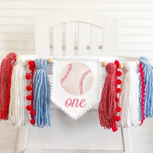 Baseball Birthday High Chair Yarn Tassel Banner, High Chair Banner, Cake Smash Backdrop Banner, First Birthday,