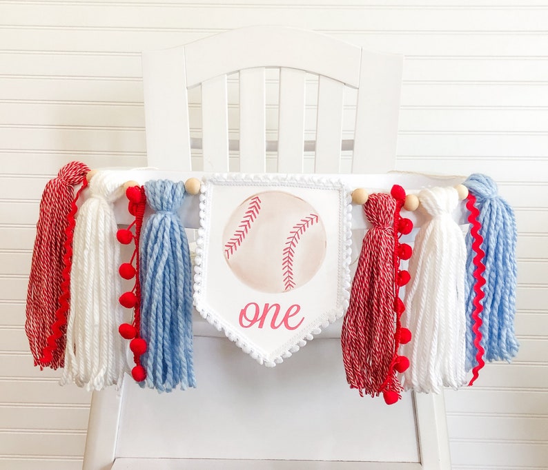 Baseball Birthday High Chair Yarn Tassel Banner High Chair Banner Cake Smash Backdrop Banner First Birthday