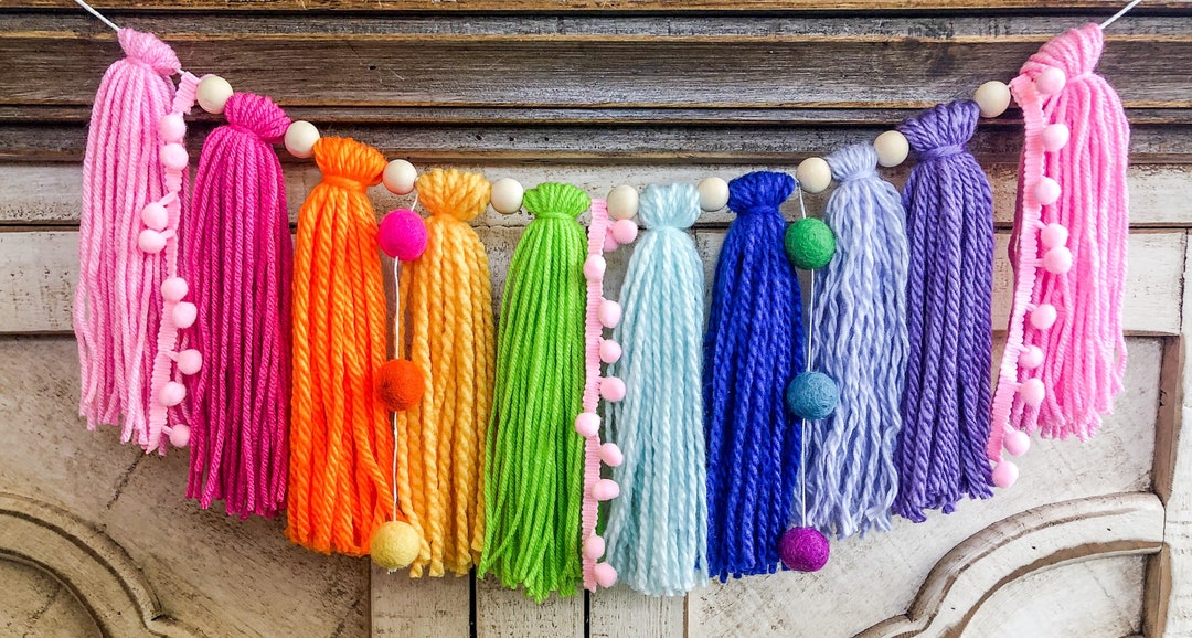 Colorful Rainbow Birthday High Chair Yarn Tassel Felt Ball Etsy