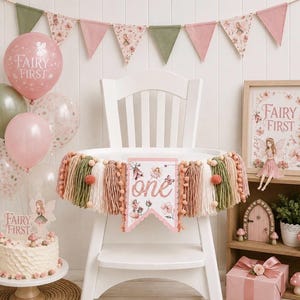 Boho Fairy Garden Wildflower Birthday High Chair Yarn Tassel Banner, High Chair Banner, Cake Smash Backdrop Banner, First Birthday