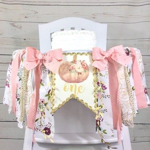 Boho Wildflower Pumpkin 1st Birthday High Chair Banner, Pumpkin Patch, Autumn Fall Banner, , Cake Smash Banner, Peach, Gold, Burgundy
