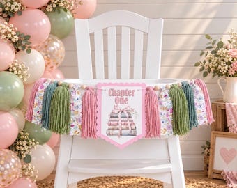 One for the Books Storybook 1 Birthday High Chair Yarn Tassel Banner, High Chair Banner, Cake Smash Backdrop Banner, First Birthday,