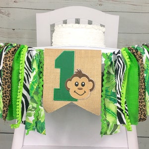 Monkey Safari Jungle 1st Birthday High Chair Banner, Safari Jungle Birthday Party Banner