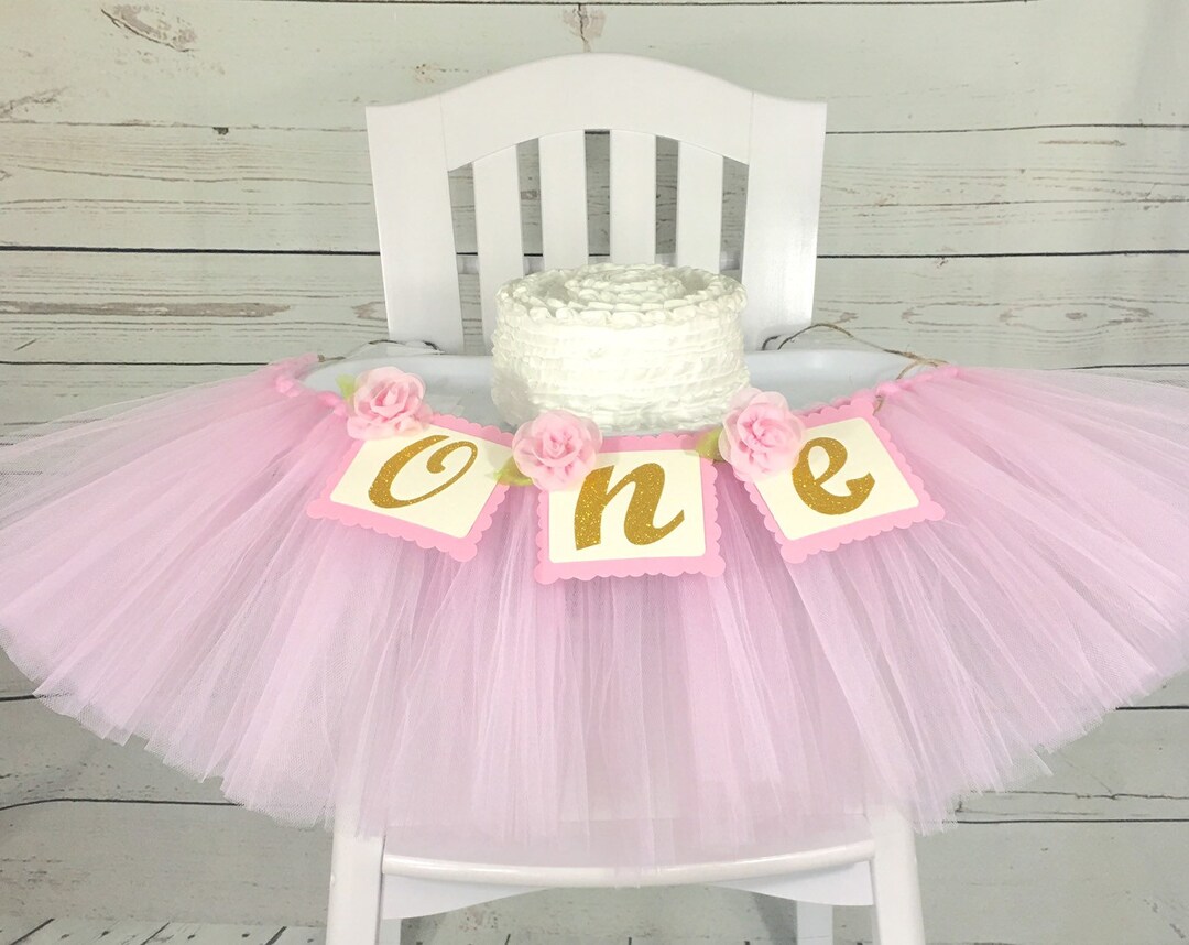 Floral Pink Gold High Chair Tulle Tutu 1st Birthday High Etsy