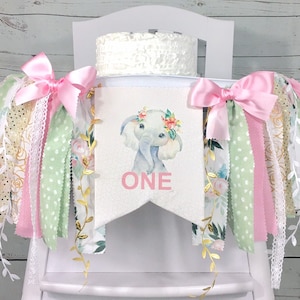 Elephant Floral Jungle Safari,  1st Birthday High Chair Tutu, High Chair Banner, 1st Birthday Cake Smash, HighChair Banner, Highchair