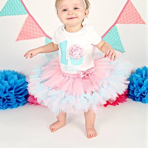 3D Cupcake 1st Birthday Tutu Outfit, Cake Smash Outfit, Pink and Aqua image 4