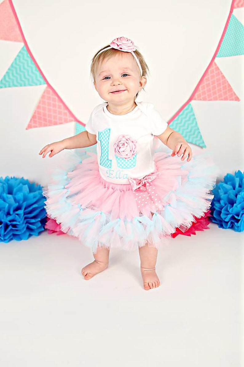 3D Cupcake 1st Birthday Tutu Outfit, Cake Smash Outfit, Pink and Aqua image 4