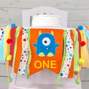 Monster 1st Birthday High Chair Banner, Boy Highchair Banner, Fabric Banner, Cake Smash Banner, Wall Garland, Birthday Decor