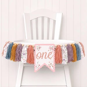 Wild and ONEderful Wildflower 1st Birthday High Chair Yarn Tassel Banner, High Chair Bunting, Cake Smash Backdrop Banner, First Birthday