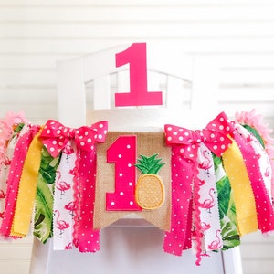 Pineapple Flamingo Luau 1st Birthday High Chair Banner, Fabric Banner, Can Be Used As Wall Banner, HighChair Banner, Cake Smash Banner,