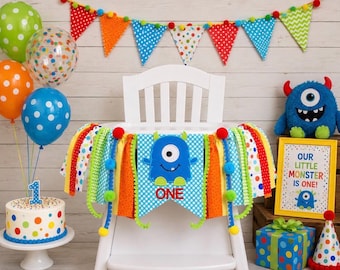 Monster 1st Birthday High Chair Banner, Boy Highchair Banner, Cake Smash Banner, Wall Garland, Birthday Decor, Monthly Banner, Centerpiece
