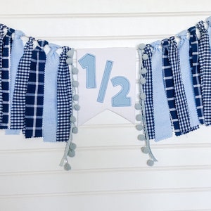 Half Birthday High Chair Banner, Boy Highchair Banner, Cake Smash Banner, Wall Garland, Half Birthday Decor, Light Blue Navy