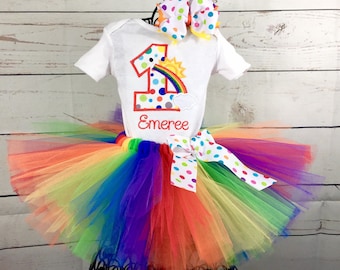 1st Birthday Rainbow Tutu Outfit, Rainbow Cake Smash, Outfit, Rainbow Bodysuit