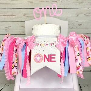 Donut 1st Birthday High Chair Birthday Banner, 1st Birthday High Chair Banner, Pink and High Chair Tutu, Pink and Aqua, Donut Party