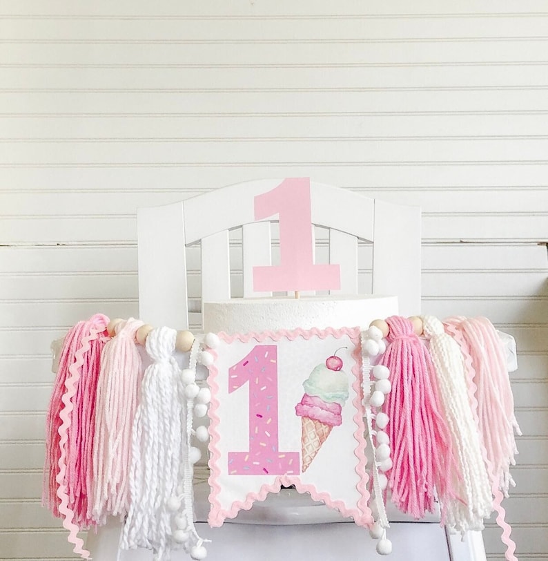 Ice Cream Birthday High Chair Yarn Tassel Banner High Chair Etsy